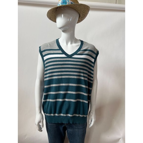 PGA Pro Series V Neck Vest Big and Tall  XXL Blue  Stripes Cotton - Picture 3 of 15